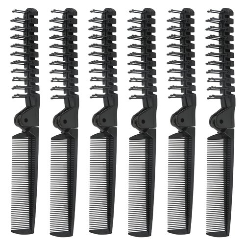 Qjaiune 6PCS Travel Foldable Brush Comb Portable Folding Comb, Anti-Static Hair Comb Mini Pocket Comb, Double Headed Hair Brush Hairdressing Tools Plastic Folding Comb for Men Women (Black)