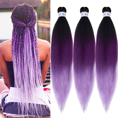 Ai Yuchen Purple Ombre Braiding Hair Pre Stretched Colored Hair Extensions for Braiding Micro Box Braids Prestretched Pre Stretched Braiding Hair Ombre 26 inch 3 Packs