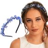Formery Blue Crystals Flower Headband Black AB Crystal Beads Hair Band Party Prom Wedding Handmade Floral Beaded Hair Accessories for Women and Girls