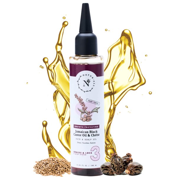 NaturAll 100% Natural Chebe & Jamaican Black Castor Oil for Hair and Scalp – Authentic Chebe Oil(from Chad) to Stimulate Hair Growth - 3.38 Oz Hair Oil with Controlled Drip Nozzle for Easy Application