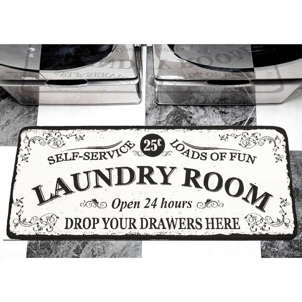 Benissimo Soft Woven Rugs, 24"x56" Laundry Room Rug, Funny Non Slip Laundry Mats, Woven, Machine Washable, Runner Floor Mat for Washroom, Bathroom, Self Service-Load of Fun-Open 24 Hours