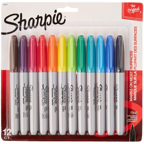 2 Packs of Sharpie Assorted Colored, Fine Point Permanent Markers, 12-Count, Total of 24 Markers