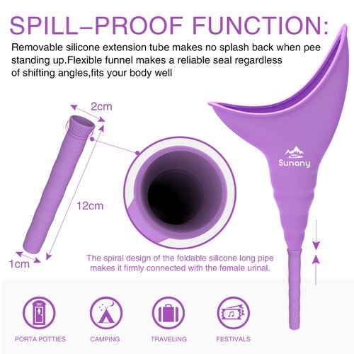 Female Urination Device,Reusable Silicone Female Urinal Foolproof Women Pee Funnel Allows Women to Pee Standing Up,Women's Urinal is The Perfect Companion for Travel and Outdoor (Purple)