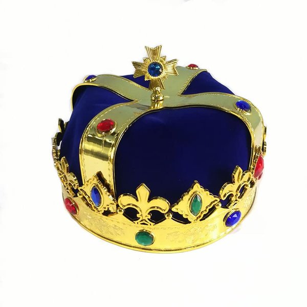 Royal Jeweled King's Crown For Unisex Birthday Halloween Costume Hats Party Prom Pageant Homecoming (Blue)