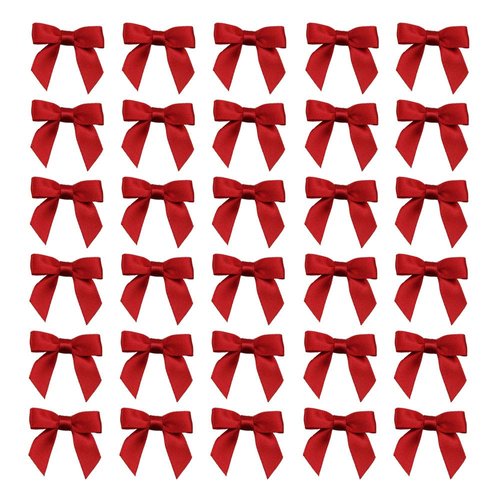 7Rainbows 50pcs Boutique 1.5" Red Satin Ribbon Mini Bows for Craft Sewing Scrapbooking Wedding and Gift Wrapping