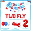 Two Fly Birthday Party Decoration Two fly for little guy Birthday Balloons Time Flies Birthday Decoration Airplane Birthday Party Decoration Airplane Birthday Banner (red)