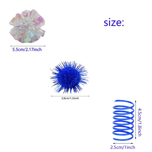 Muluo 32 Pcs Crinkle Balls Cat Toy and Cat Spring Toy, 12 Pcs Mylar Crinkle Ball, 10 Pcs Cat Spiral Spring, 10Pcs Sparkle Balls Tinsel poms, for Cats Kittens Playing Interacting