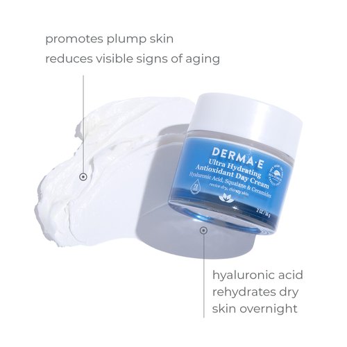 Derma E Ultra Hydrating Antioxidant Day Cream – Face Moisturizer with Hyaluronic Acid, Squalane, and Ceramides to Smooth and Nourish, Hydrating Face Moisturizer for Sensitive Skin, 2 Fl Oz