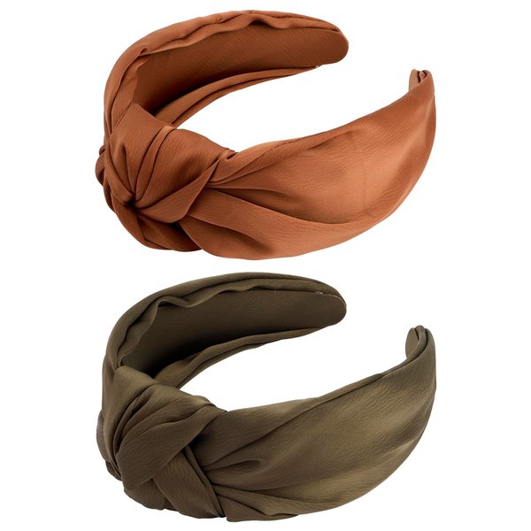 VELSCRUN 2 Pack Satin Wide Knotted Headbands for Women Brown Women Fashion Headband Non Slip Head Bands Silk Headband Elastic Turban Hair Band Hair Styling Accessories Womens Sisters Girls Gifts