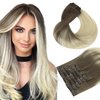HOTBANANA Human Hair Clip in Hair Extensions, Ombre Sandy Brown to Platinum Blonde 120g Clip in Hair Extensions Real Human Hair Straight Remy Hair Clip in Hair Extensions 22 Inch 7pcs