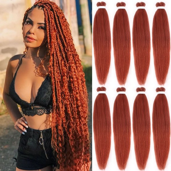 Leeven 30 Inch Ginger Braiding Hair Pre stretched Long Braiding Hair Ombre 8 Packs Professional Synthetic Hair Extension Yaki Texture Braiding Hair For Women(350#)