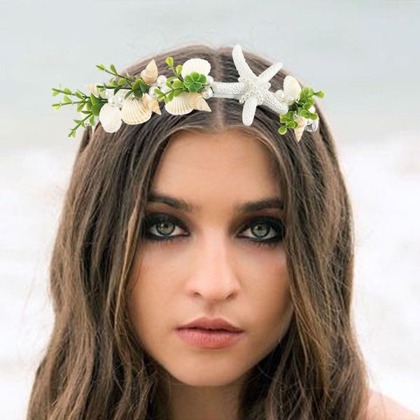 Unicra Starfish Headband Silver Pearl Bridal Hair Band Sea Shell Headpiece Beach Wedding Hair Accessories for Women and Girls