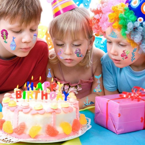 Mermaid Temporary Tattoos Ocean Theme Birthday Party Supplies Gift For Kids Teens Adult Party Decorations Decor Theme Sea Fish Theme Holiday Christmas Waterproof Colorful Cute Lovely