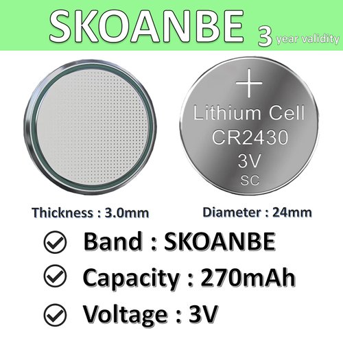 SKOANBE 5Pack CR2430 2430 ECR2430 3V Lithium Coin Battery