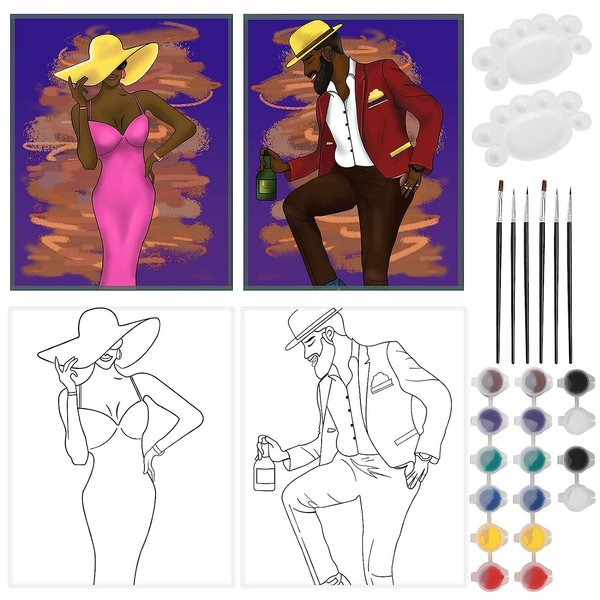 2 Pack Sip and Paint Kit for Adult's Date Night Pre Drawn Canvas for Painting for Adults 8x10 Pre Drawn Canvas Paint Night Kit for Adults