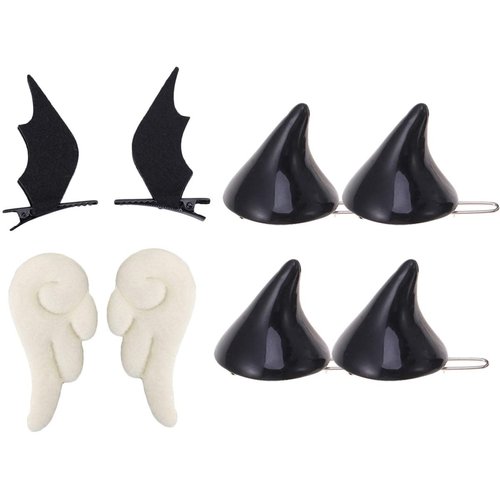Beaupretty 4 Pairs Cute Hair Clips, Devil Horn Hair Clips Hairpins Angel Wings Hair Clips Cartoon Leather Hairclips Non Slip Clamps Lovely Hair Accessories