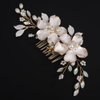 BERYUAN Opal Rhienstone Flower Leaves Hair Comb Gold Wedding Hair Accessories Gold Leaves Flowers Pearls Rhinestone Hair Side Comb Vintage Flower Rhinestone Wedding Headpiece for Women