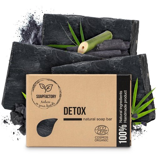 SoapFactory Organic Black Soap Bar with Activated Charcoal for Men and Women,100% Natural Facial Cleanser, Face and Body, Vegan, Handmade, 3.88 ounce (Pack of 3)