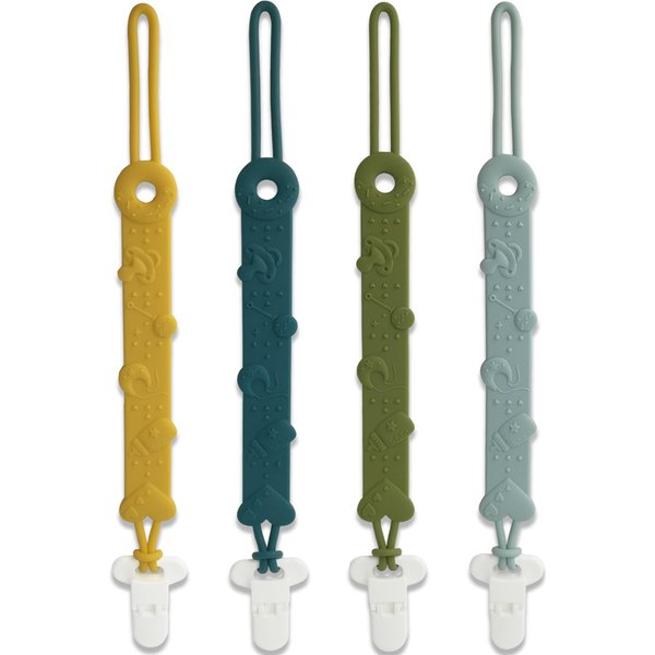 Pacifier Clip MOBU 4 Pack Silicone Pacifier Clips Holder for Baby Boy Girl Newborn Essentials One Piece Design Universal Pacifier Holder Birthday,Shower Gift (4 Colors_Ⅰ)