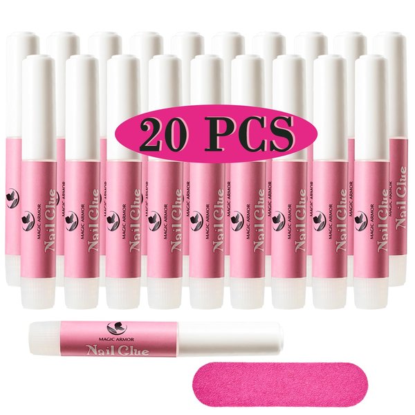 Nail Glue,MAGIC ARMOR Nail Glue for Acrylic Nails,Super Strong Nail Glue Press On Nails Professional Nail Tip Glue,Super Bond for Fake Nails Tips Nail Repair Long Lasting Acrylic Nail Glue0.07OZ/20PCS