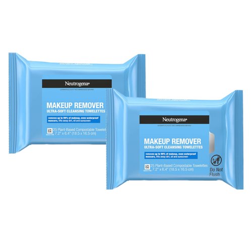 Neutrogena Makeup Remover Cleansing Towelettes, Daily Face Wipes to Remove Dirt, Oil, Makeup & Waterproof Mascara, 25 ct. (Pack of 2)
