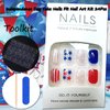 Independence Day Press on Nails Short Square- 4th of July Fake Nails with Red White Blue Five-Pointed Star Glitter Design Press on Nails for Women Acrylic Manicure Art False Nails Glue on Nails Kit 24