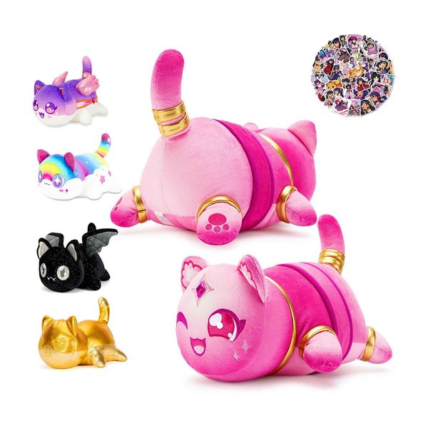 AOYINGMRWJ 61-PCS-Elf Cat Plush +60-Stickers-Plush,Cat Plush Toys Blind Box Cat Plush Series-100% Polyester Embroidery Plush Pillow-Cute Popular Cat Plush Collectibles(Elf Cat Plush)