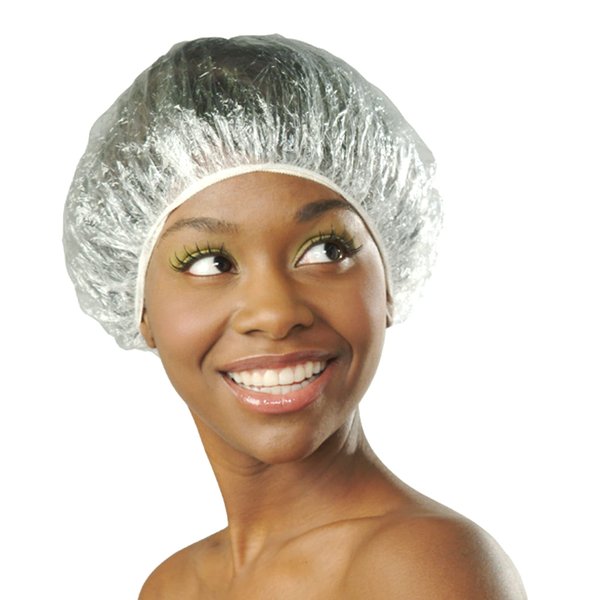 Donna Disposable Plastic Caps - 15PCS Transparent Shower Cap Elastic Band Waterproof Plastic for Women or Men Bathing Showering All Hair Textures…