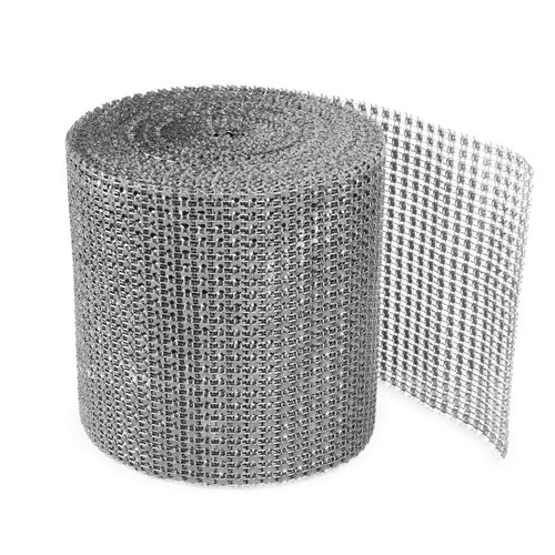 Sparkling Rhinestone Mesh Ribbon for Event Decorations, Wedding Cake, Birthdays, Baby Shower, Arts & Crafts, 4.75" x 10 Yards, 24 Row, 1 Roll (Silver)