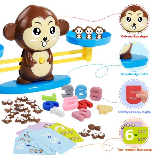 BAKAM Monkey Balance Scale Toy, Number Counting Blocks Games, Montessori Math Games for Kids 5-7, Preschool Kindergarten Learning Activities, STEM Educational Toys for 3+ Year Old