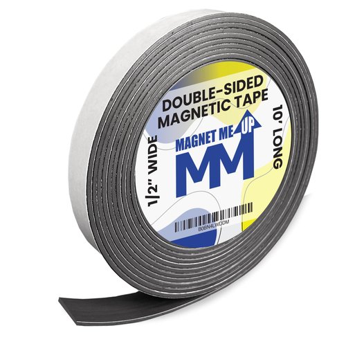 Magnet Me Up Magnet Strip Tape Self Adhesive Double Sided Vinyl Magnetic Tape Strips with Adhesive Backing, Heavy Duty Crafts, DIY Project, Easy to Cut Flexible Magnetic Roll, 10ft x 0.5 inch x 1/16"