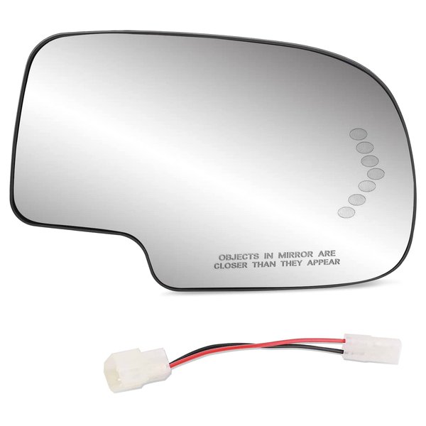 Exterior Passenger Side Heated Mirror Glass Replacement for 2003-2007 Cadillac Escalade, Chevrolet Avalanche, Silverado, Suburban, Tahoe, GMC Sierra, Yukon - Side View Convex Mirror with Turn Signal