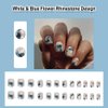ANDGING White Press on Nails Square Extra Short Glue on Nails with Blue Flower Rhinestone Design Gel Acrylic Fake Nails for Wedding Birthday False Nails Women Manicure Stick on Nail with Glue DA858O