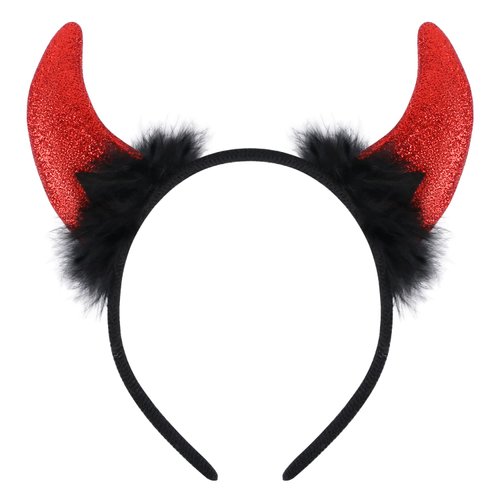 LIYDE Devil Horns Headband, Glitter Devil Ears Headband Devil Costume Accessory Halloween Cosplay Outfit Accessories Party Supplies (Red)