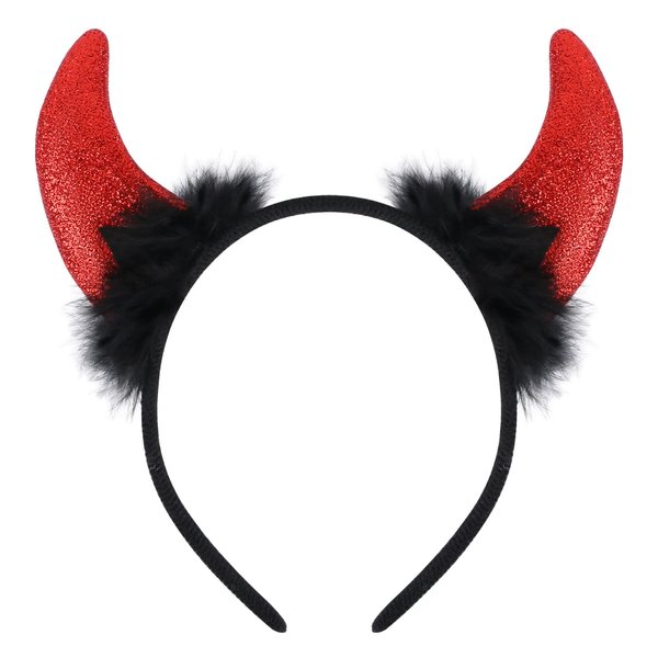 LIYDE Devil Horns Headband, Glitter Devil Ears Headband Devil Costume Accessory Halloween Cosplay Outfit Accessories Party Supplies (Red)