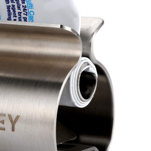 Toothpaste Tube Squeezer - Set of 3 Toothpaste Squeezer Rollers, Metal Toothpaste Tube Wringer Seat Holder Stand XYKEEY (Sliver)