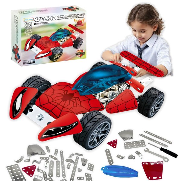 CHOWONE Metal Model Car Building Assembly Toys 166 PCS STEM Erector Sets Car Vehicle Model Construction Set for Boys and Girls Car Building Educational Toy for Kids Ages 8+ (Spidermodel Car)
