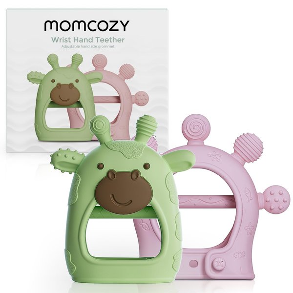 Momcozy Baby Teether Toys | Baby Teething Toys | Baby Teething Relief | Food Grade Silicone Teether Baby Toys | Baby Teether 0-6 Months | Teething Toy 6-12 Months | Baby Essential | Green and Pink