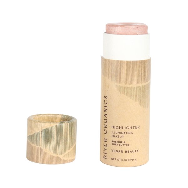 Vegan Highlighter Stick – Zero Waste, Natural & Organic Makeup | Dewy, Hydrating Glow for Face & Body | Plastic-Free, Eco-Friendly Packaging | (Rose Quartz) River Organics 0.50 oz.