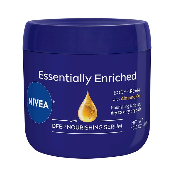 NIVEA Essentially Enriched Body Cream, Moisturizing Cream for Dry and Very Dry Skin, Enriched with Deep Nourishing Serum and Almond Oil 13.5 Oz Jar