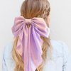 Hair Bows for Women, 2 pcs Big Silky Satin Bow Hair Clips, Metal Clips Long Tail Accessories Hair Bows for Girls for Birthday Gift (Navy Bow & Lilac Bow)