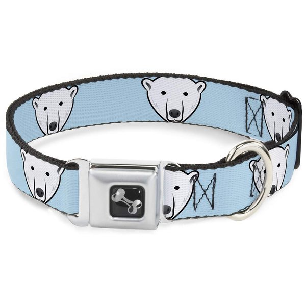 Dog Collar Seatbelt Buckle Polar Bear Repeat Baby Blue 15 to 26 Inches 1.0 Inch Wide