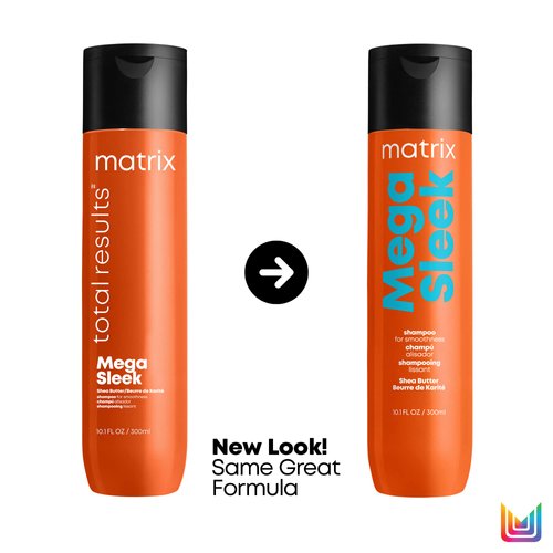 Matrix Mega Sleek Shampoo | Controls Frizz Leaving Hair Smooth & Shiny | With Shea Butter | For Dry, Damaged Hair | Clarifying Shampoo | Salon Professional Shampoo | Packaging May Vary | 10.1 Fl. Oz.