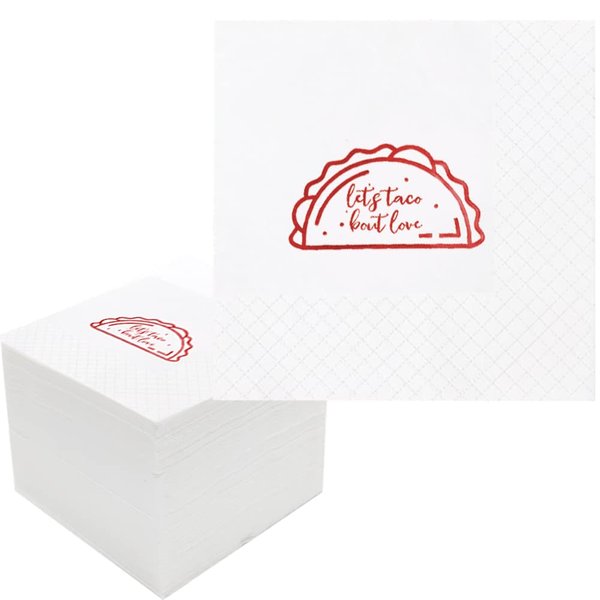 Geloar Taco Bout Love Cocktail Napkins, 100 Pack Taco Bout Love Paper Napkins in Bulk for Fiesta Themed Engagement Wedding Bachelorette Party to Celebrate a Nacho Average Couple | 2-Ply, 5x5 Inches