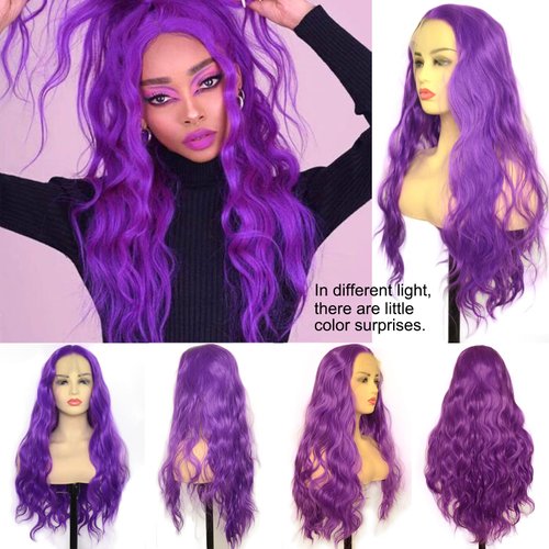 BLUPLE Purple Lace Front Wigs Long Body Wave Heat Resistant Free Part 22 Inch Synthetic Hair Replacement Wigs for Women Cosplay Party Show