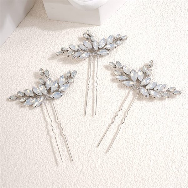 Kercisbeauty 3pcs Opal Crystal Hair Piece Set Rhinestones Hair Pins for Wedding Brides Bridesmaid Women Girls Speical Occasion Jewelry for Updo Hair (Opal)