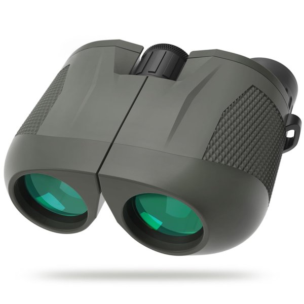 10x25 Mini Binoculars for Adults Kids Ages 4-12.High Powered Zoom Compact,Lightweight,with Night Vision and Day,Waterproof. (Green, 12, x, Millimeters, 25)