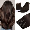 Clip in Hair Extensions Real Human Hair, Dark Brown Clip Thick Hair Extensions 70g 22inch 7pcs, Straight Brown Natural Remy Hair Extensions Clip for Women