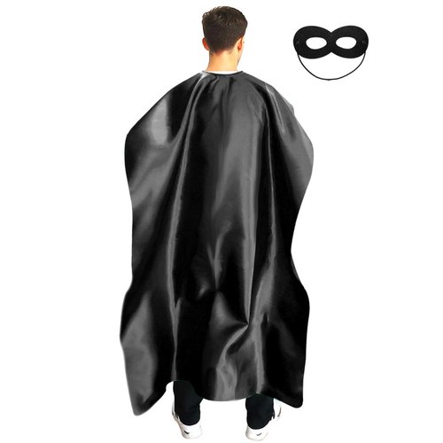 Adult Superhero Cape and Mask for Man and Woman - Dress Up Superhero Costume for Party or Vacation Bibble School (Black)