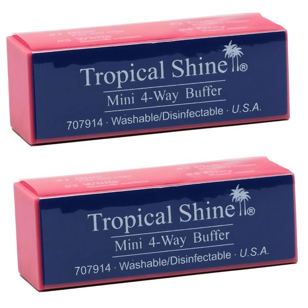 Tropical Shine Mini 4 Way Buffer Block - Professional Nail Buffering Block for Shaping, Smoothing, and Polishing Nails - Compact and Portable Nail Care Accessory (2 Pack)